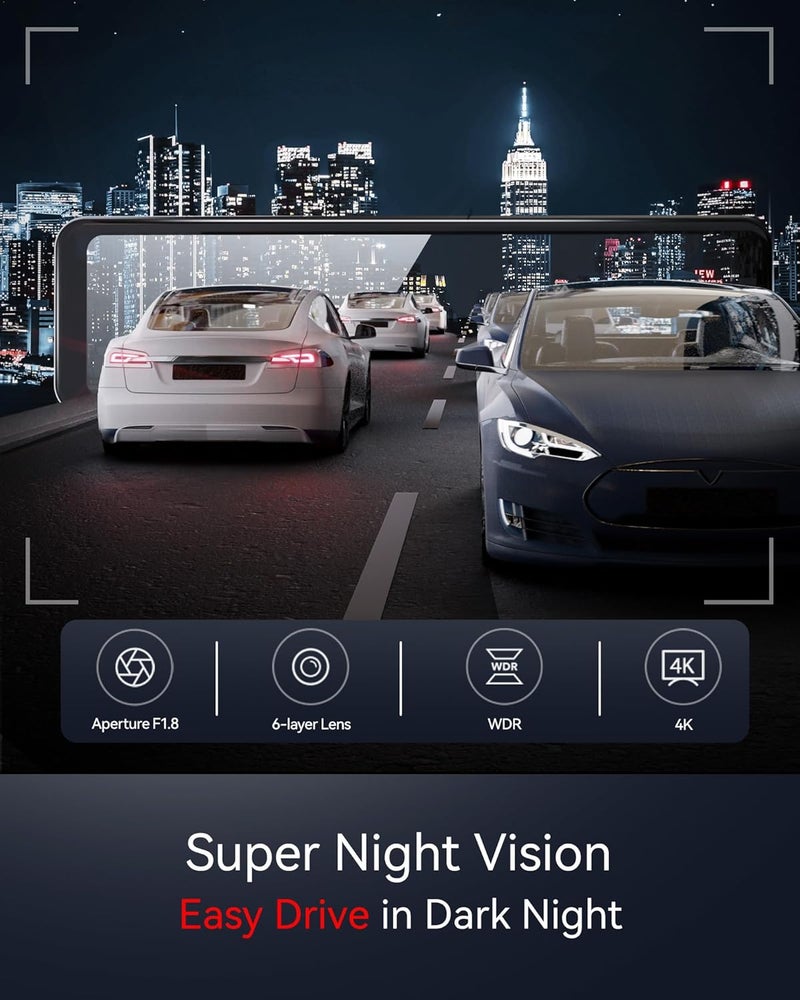 REDTIGER T700 Rear View Mirror Camera 11'' 4K UHD Front and 1080P Mirror Dash Cam Front and Rear, GPS,Parking Monitor,Night Vision,Smart Reverse Parking Assistance,Touch Screen, 32 GB Card - Image 3